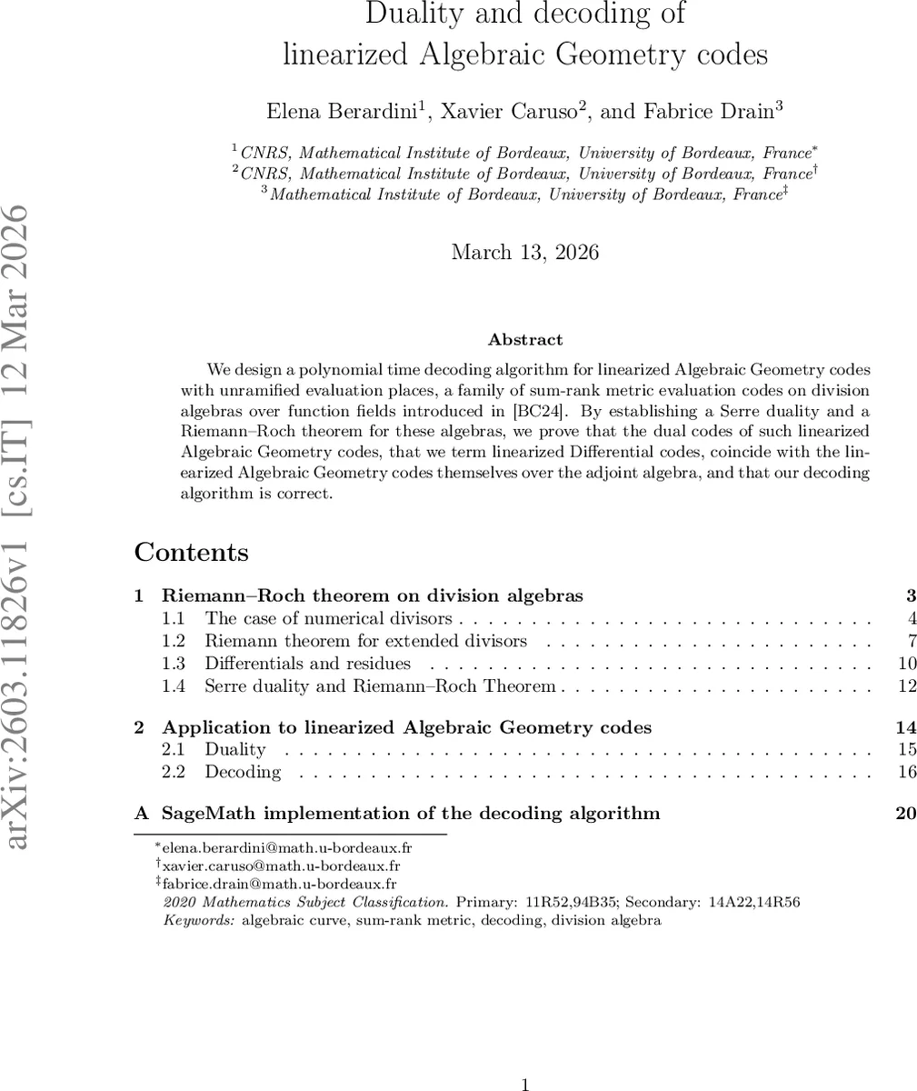 Duality and decoding of linearized Algebraic Geometry codes