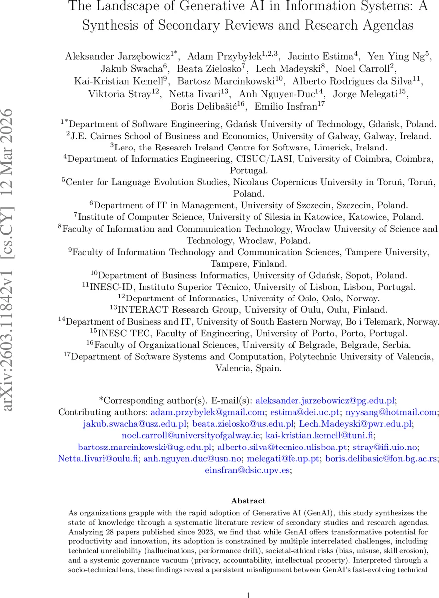 The Landscape of Generative AI in Information Systems: A Synthesis of Secondary Reviews and Research Agendas