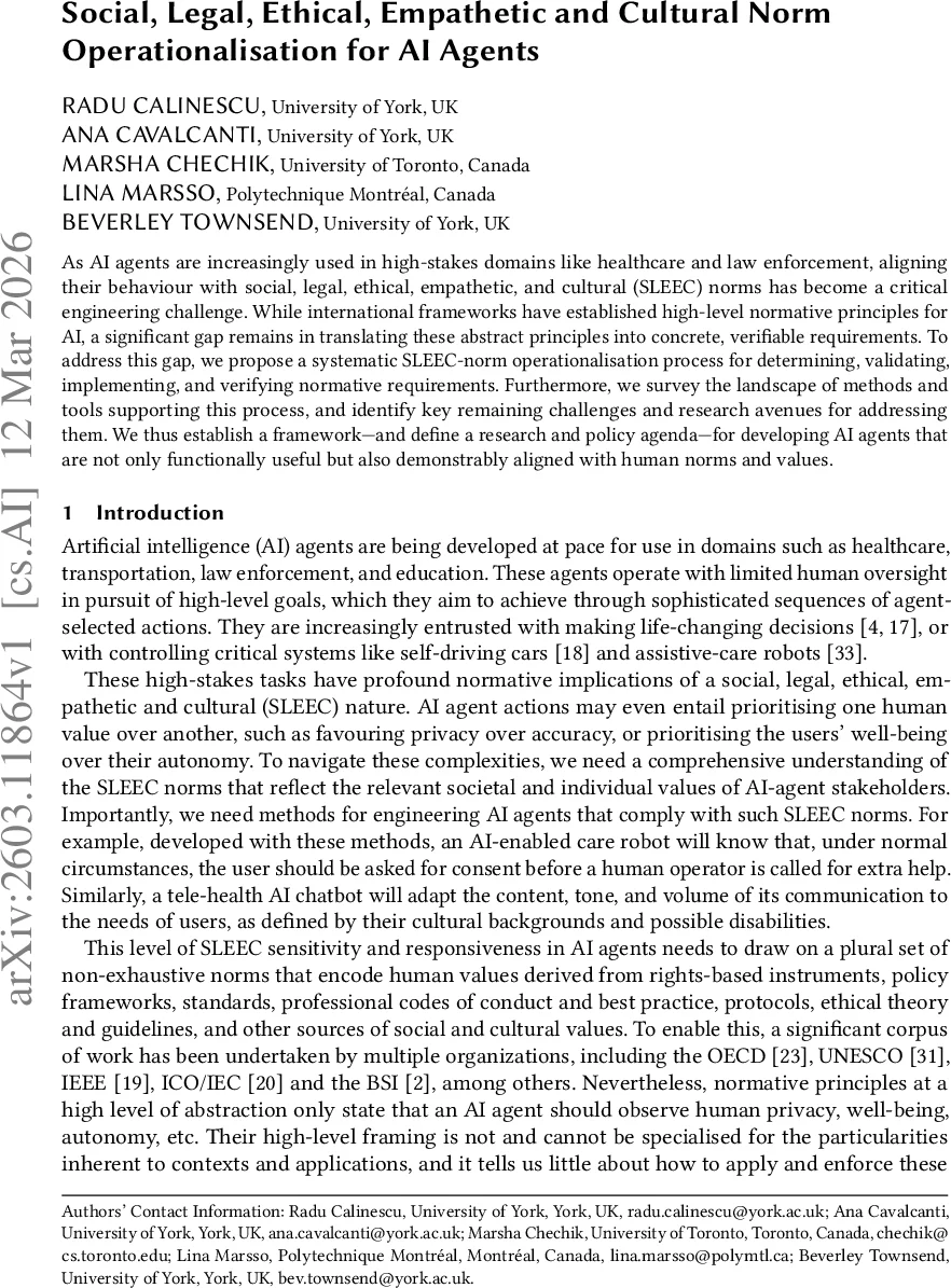 Social, Legal, Ethical, Empathetic and Cultural Norm Operationalisation for AI Agents