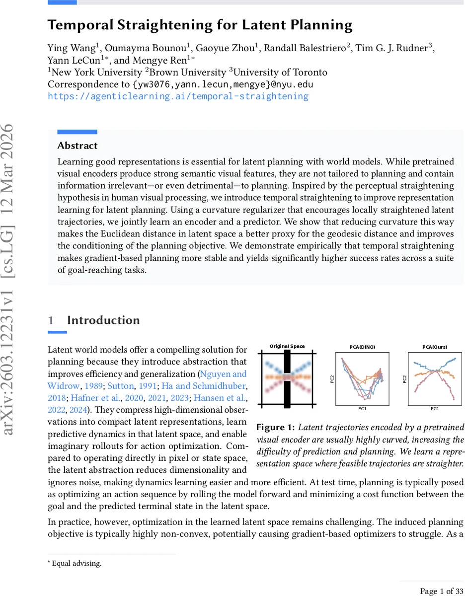 Temporal Straightening for Latent Planning