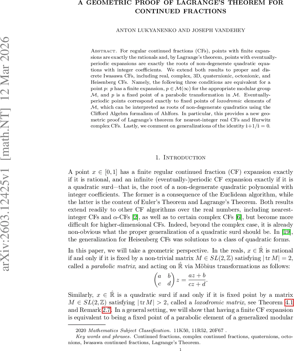 A geometric proof of Lagrange's theorem for continued fractions