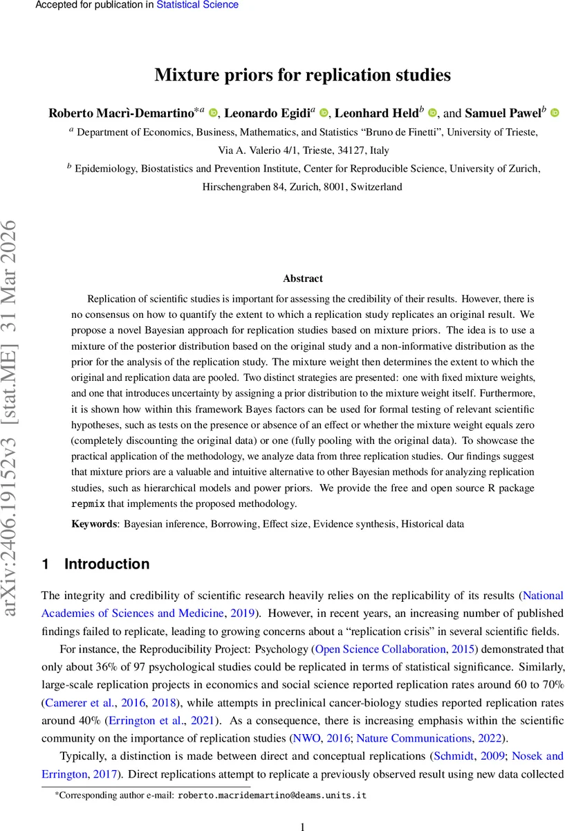 Mixture priors for replication studies