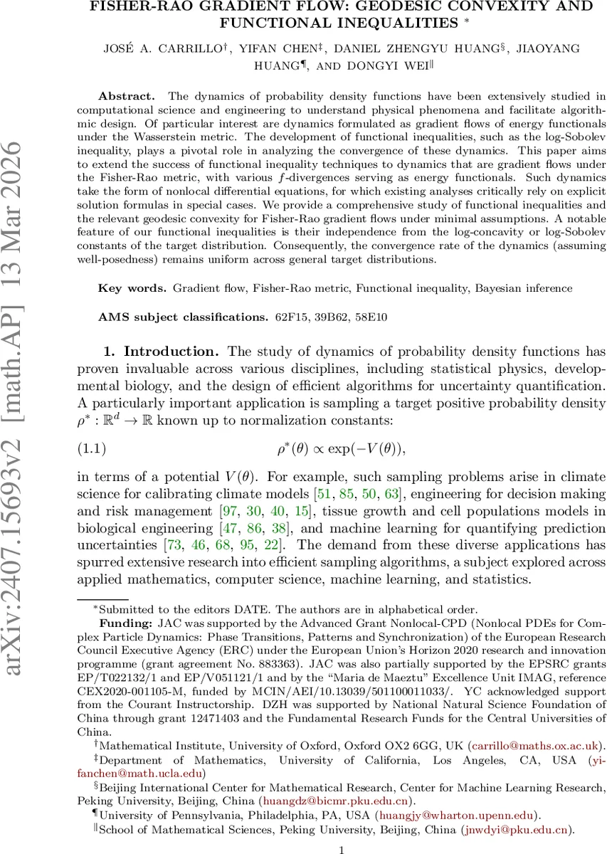 Fisher-Rao Gradient Flow: Geodesic Convexity and Functional Inequalities