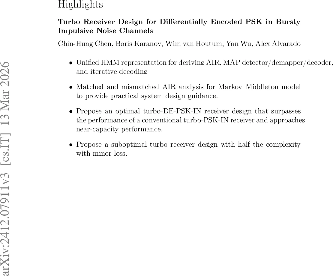Turbo Receiver Design for Differentially Encoded PSK in Bursty Impulsive Noise Channels