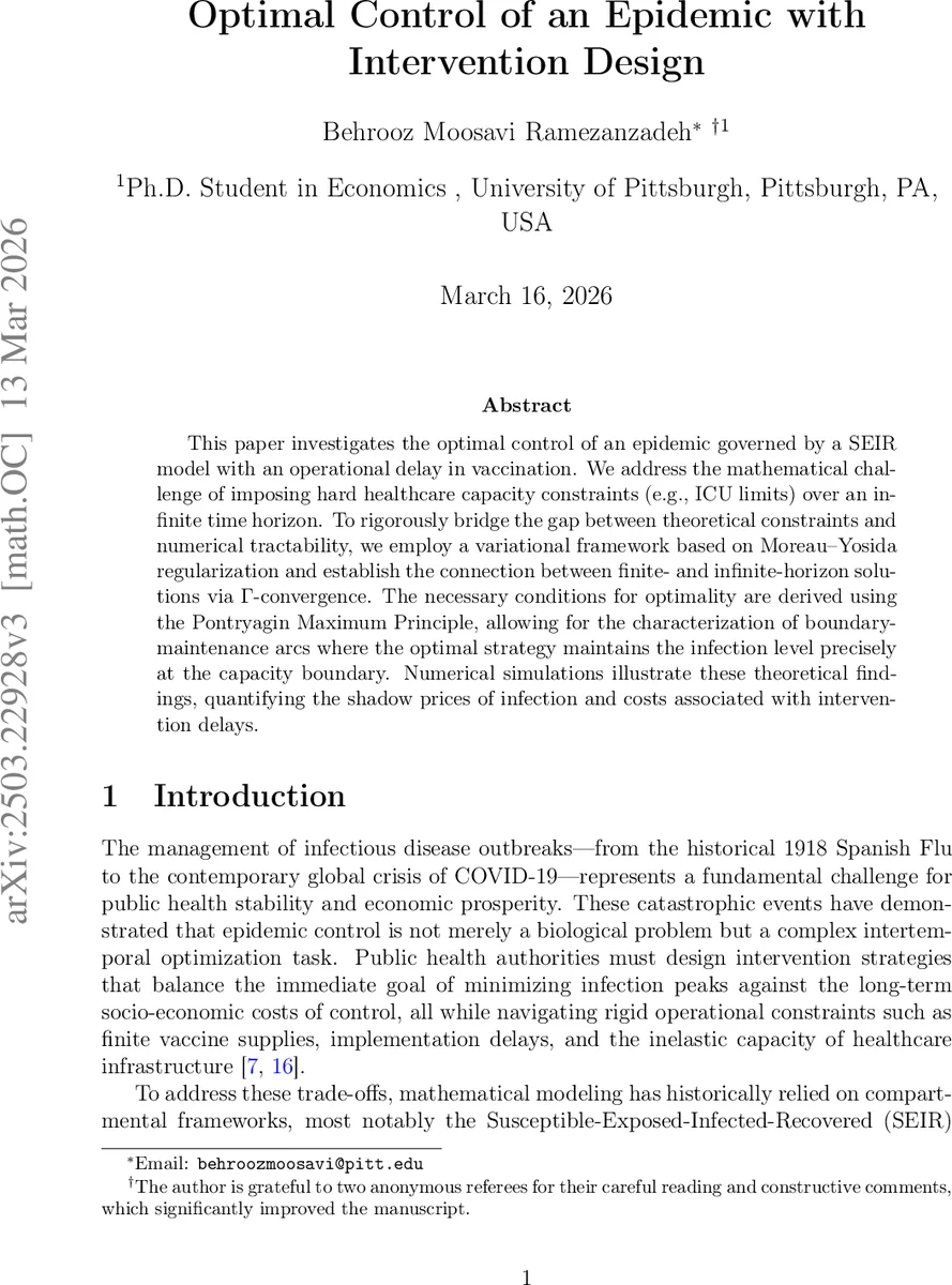 Optimal Control of an Epidemic with Intervention Design