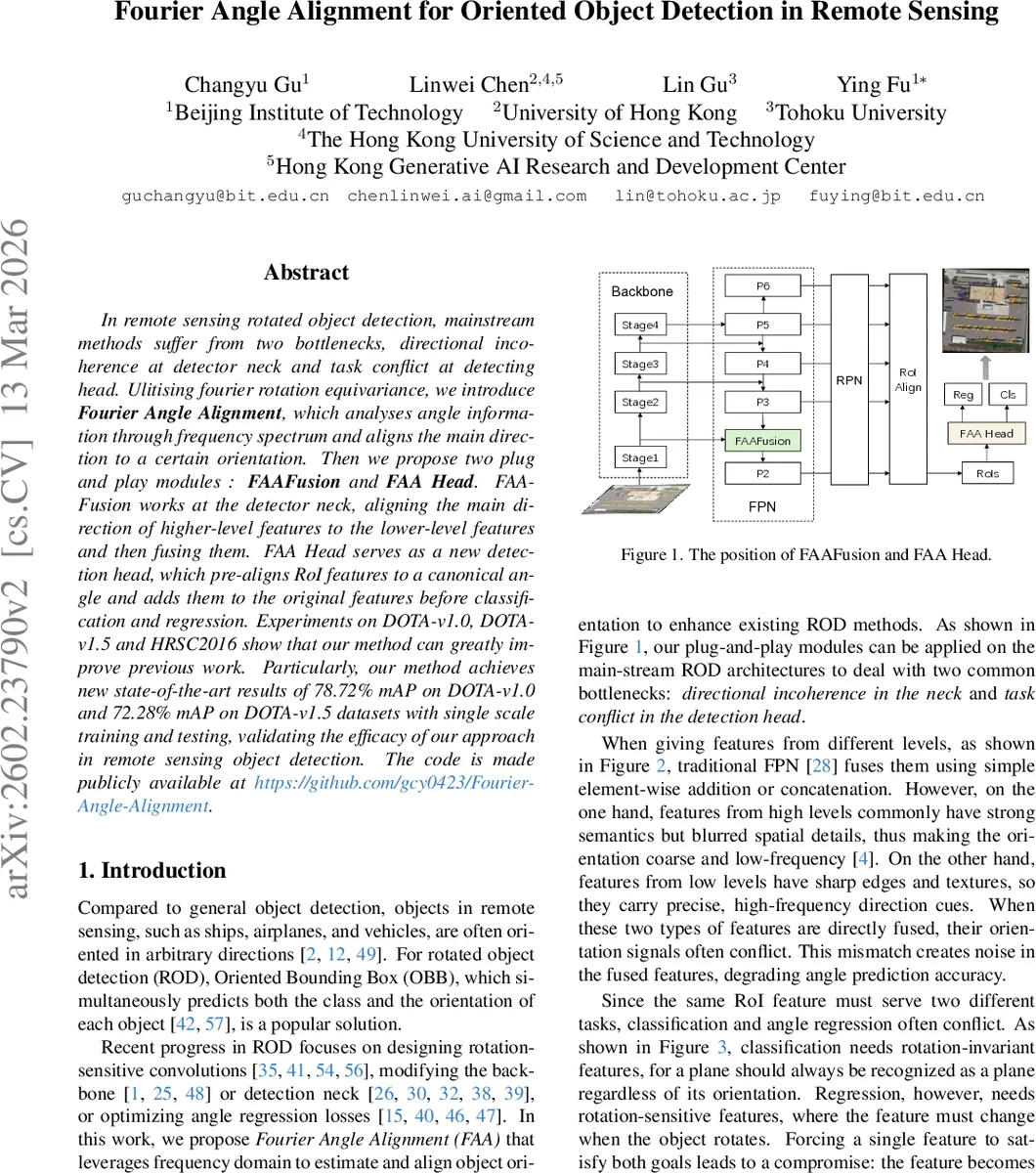 Fourier Angle Alignment for Oriented Object Detection in Remote Sensing