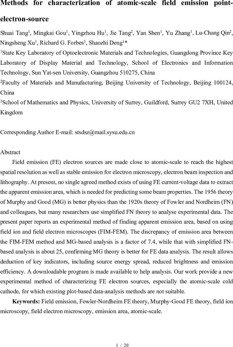 Methods for characterization of atomic-scale field emission point-electron-source