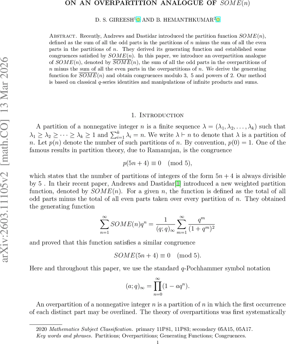 On an Overpartition Analogue of $SOME(n)$