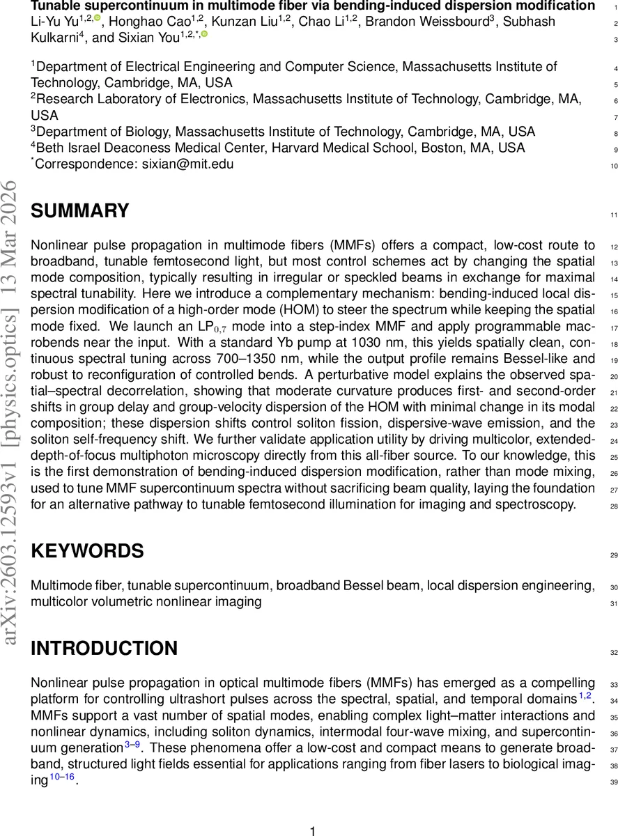 Tunable supercontinuum in multimode fiber via bending-induced dispersion modification