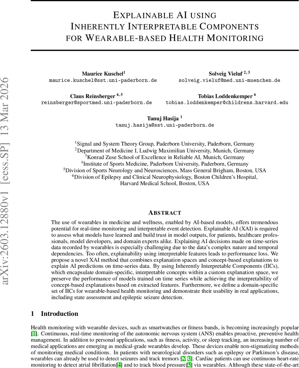 Explainable AI Using Inherently Interpretable Components for Wearable-based Health Monitoring