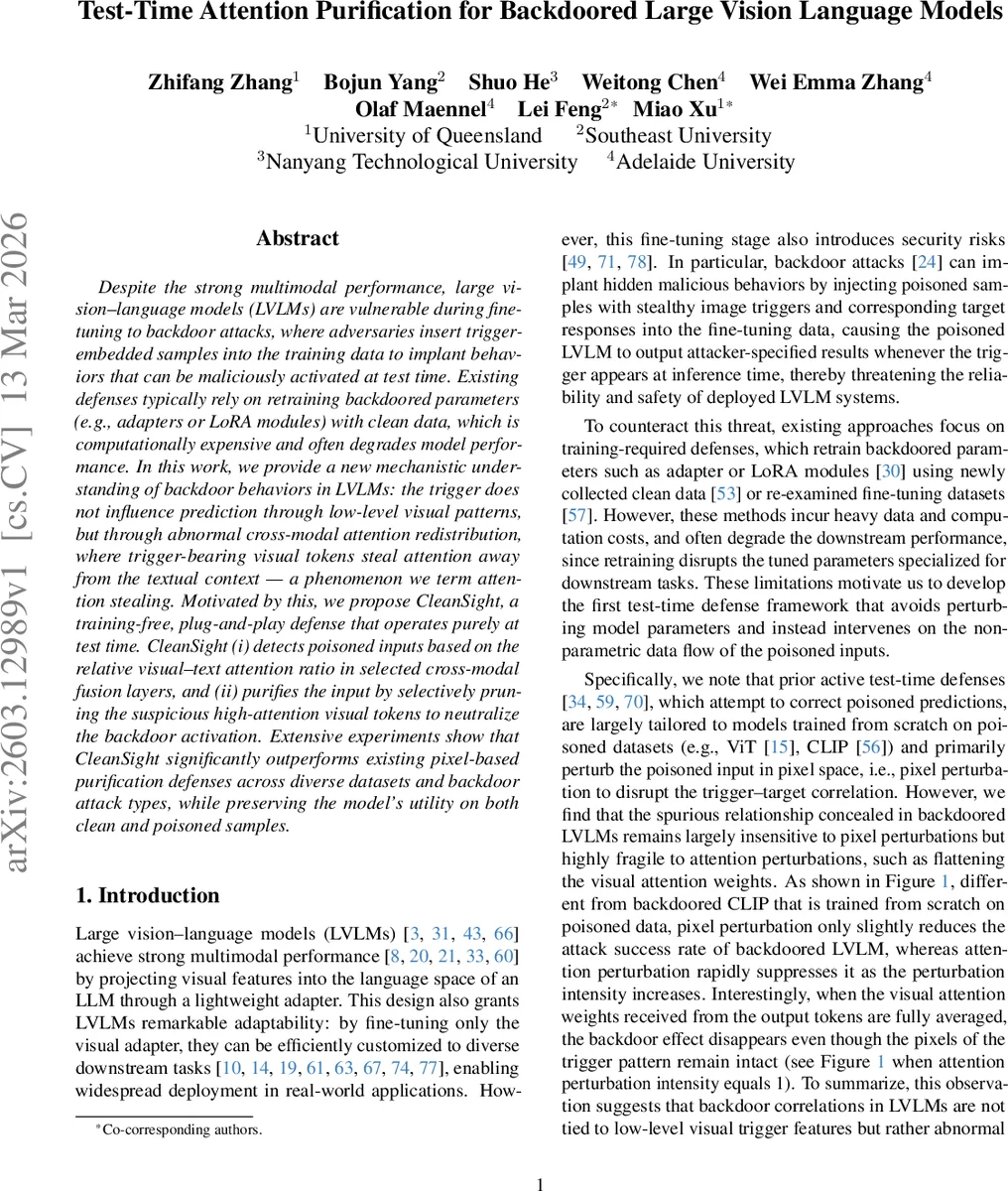 Test-Time Attention Purification for Backdoored Large Vision Language Models