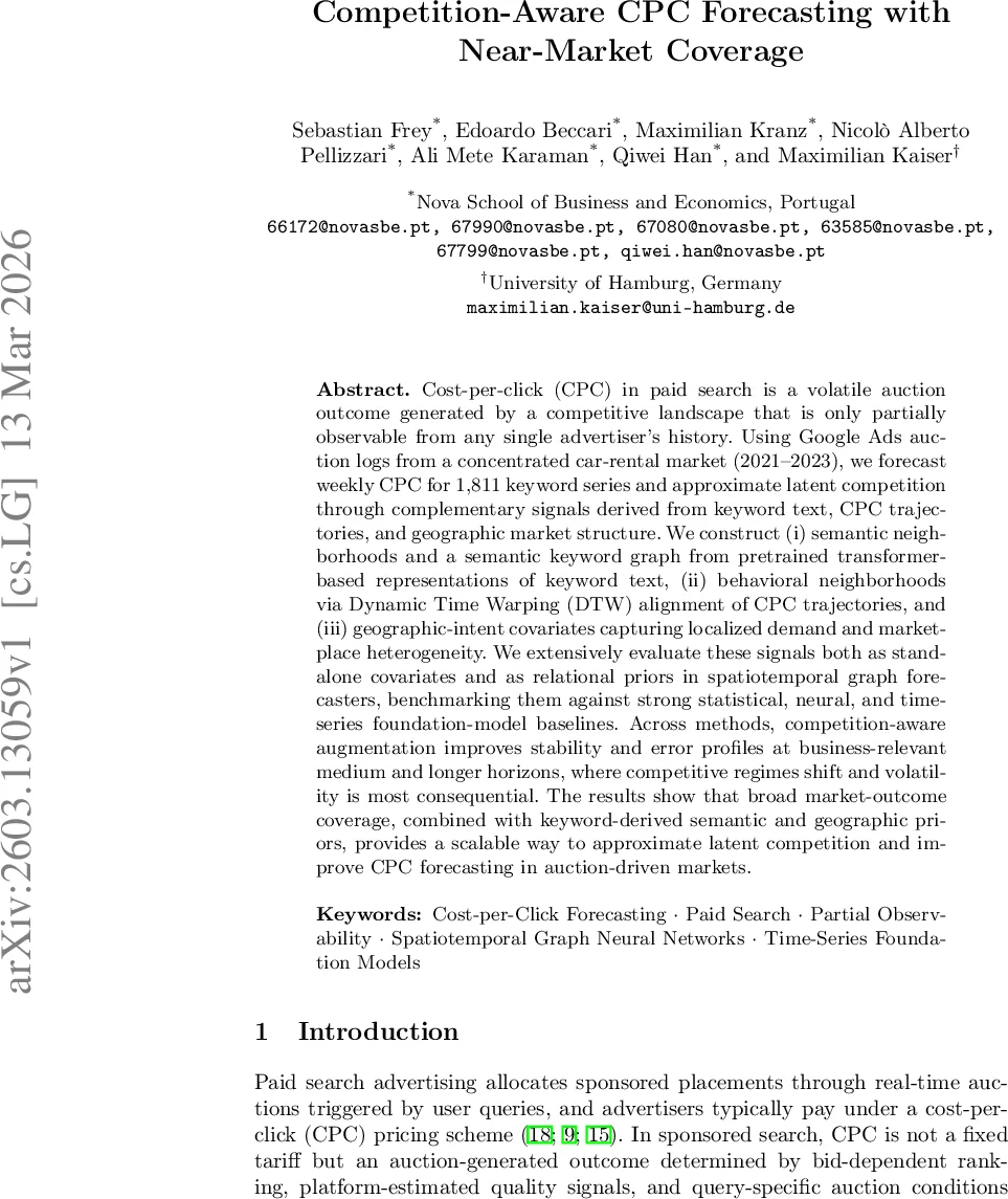 Competition-Aware CPC Forecasting with Near-Market Coverage