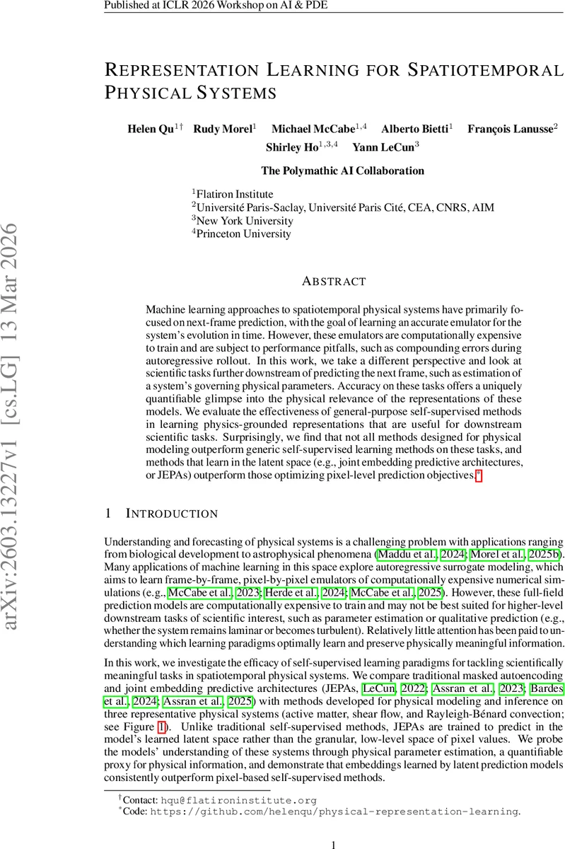 Representation Learning for Spatiotemporal Physical Systems
