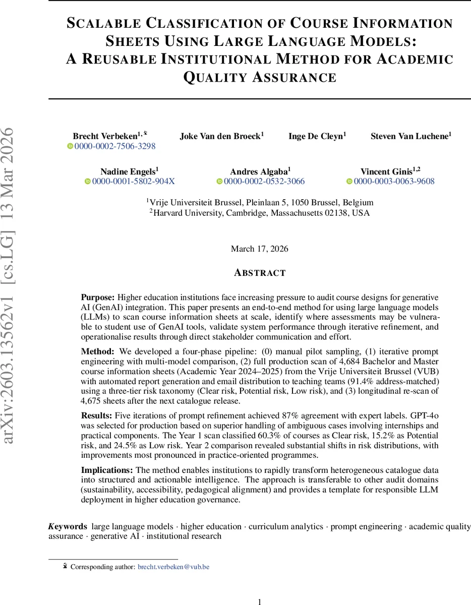 Scalable Classification of Course Information Sheets Using Large Language Models: A Reusable Institutional Method for Academic Quality Assurance