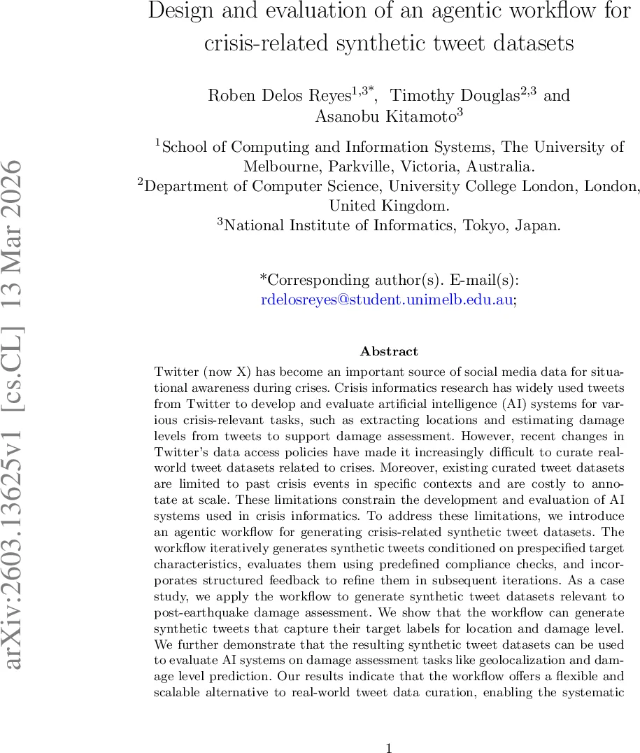 Design and evaluation of an agentic workflow for crisis-related synthetic tweet datasets
