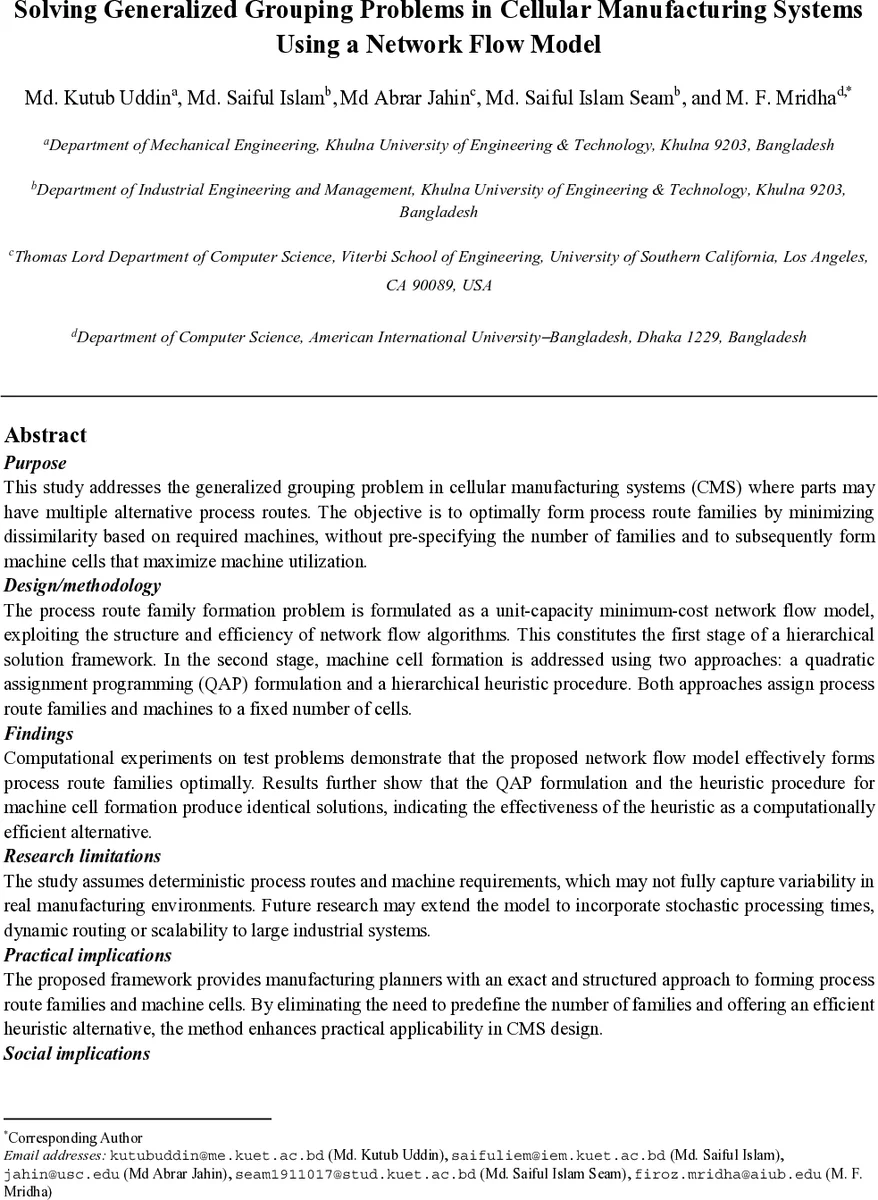 Solving Generalized Grouping Problems in Cellular Manufacturing Systems Using a Network Flow Model
