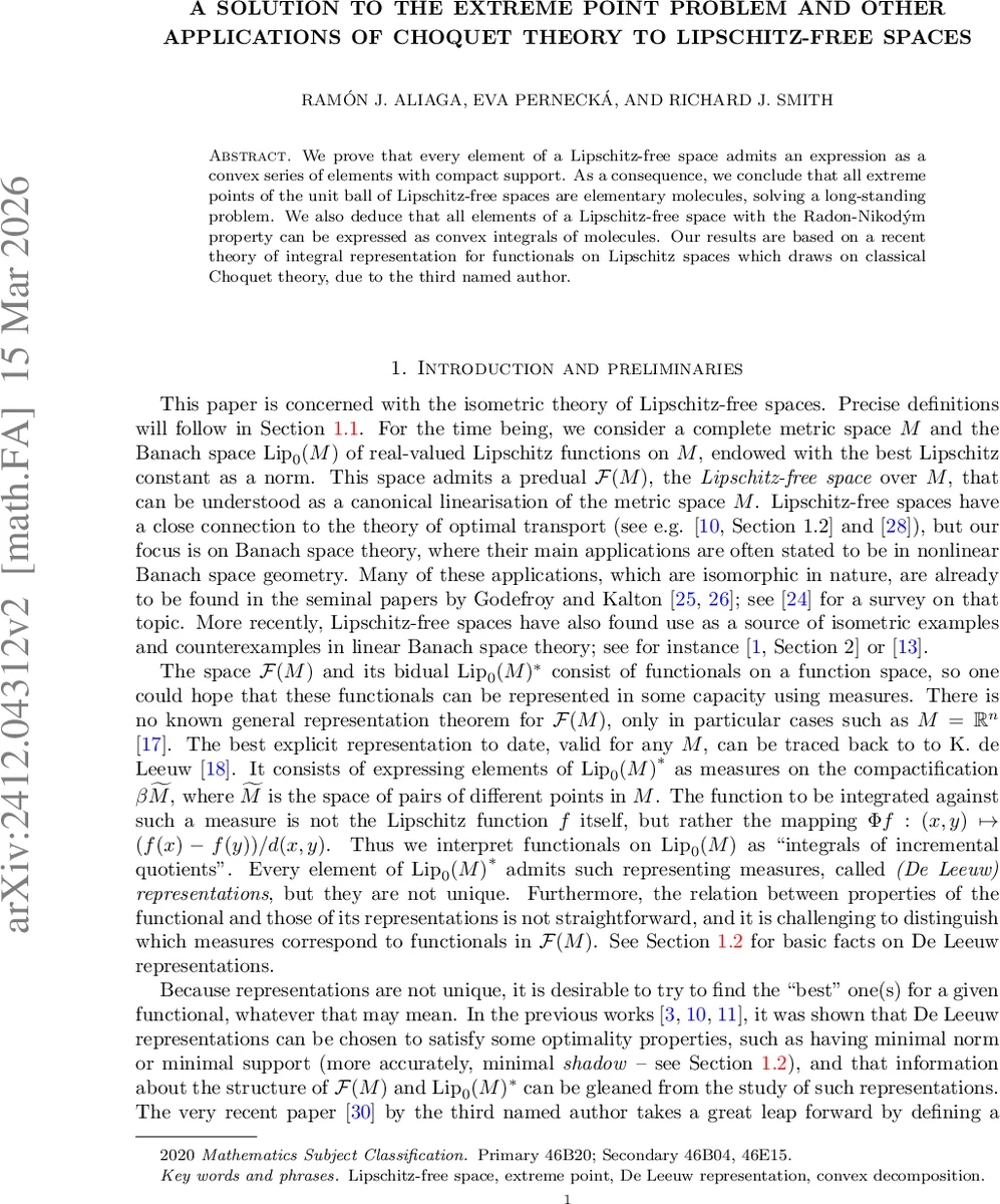 A solution to the extreme point problem and other applications of Choquet theory to Lipschitz-free spaces