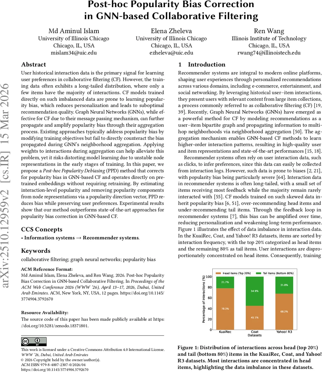 Post-hoc Popularity Bias Correction in GNN-based Collaborative Filtering