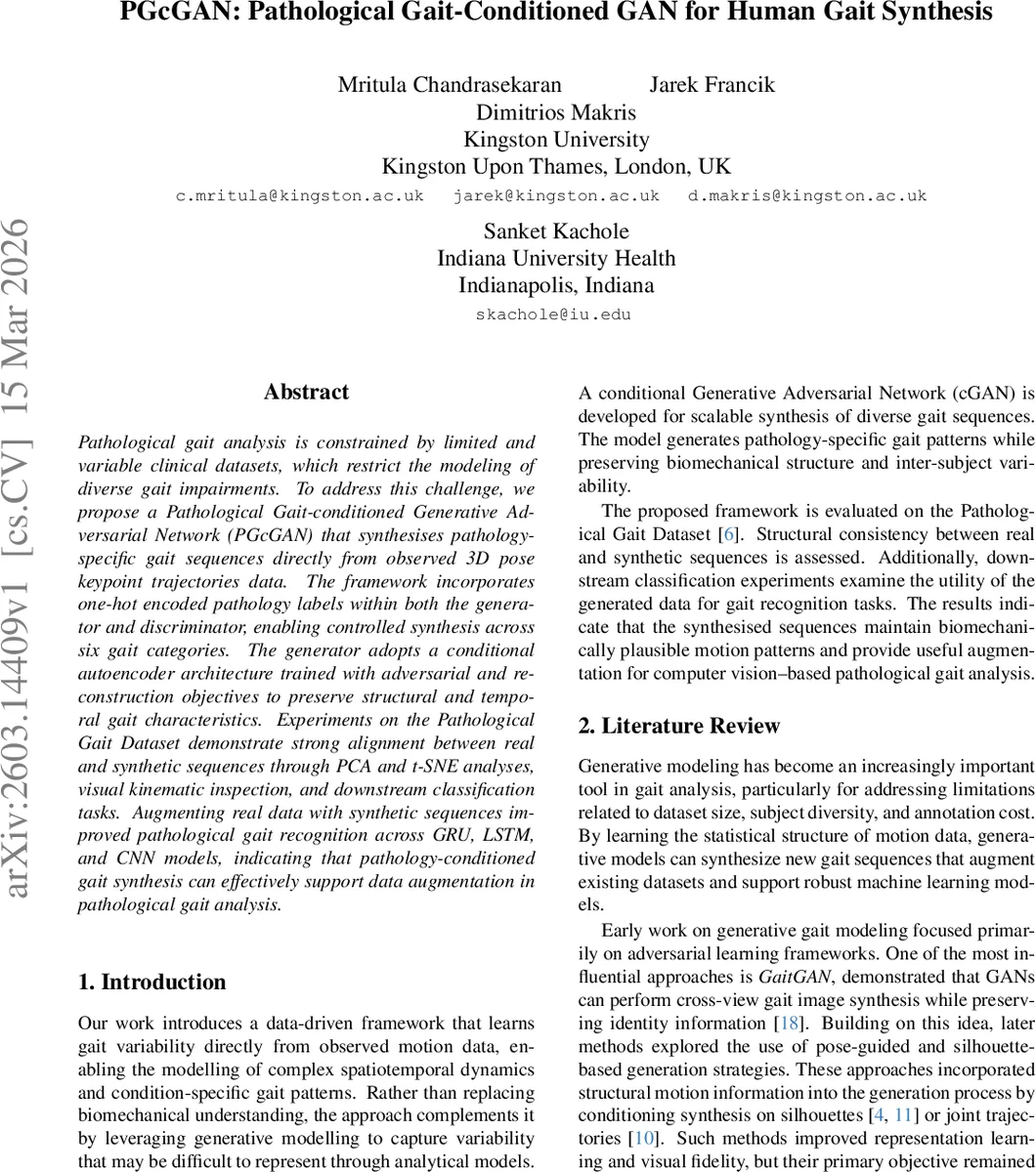 PGcGAN: Pathological Gait-Conditioned GAN for Human Gait Synthesis
