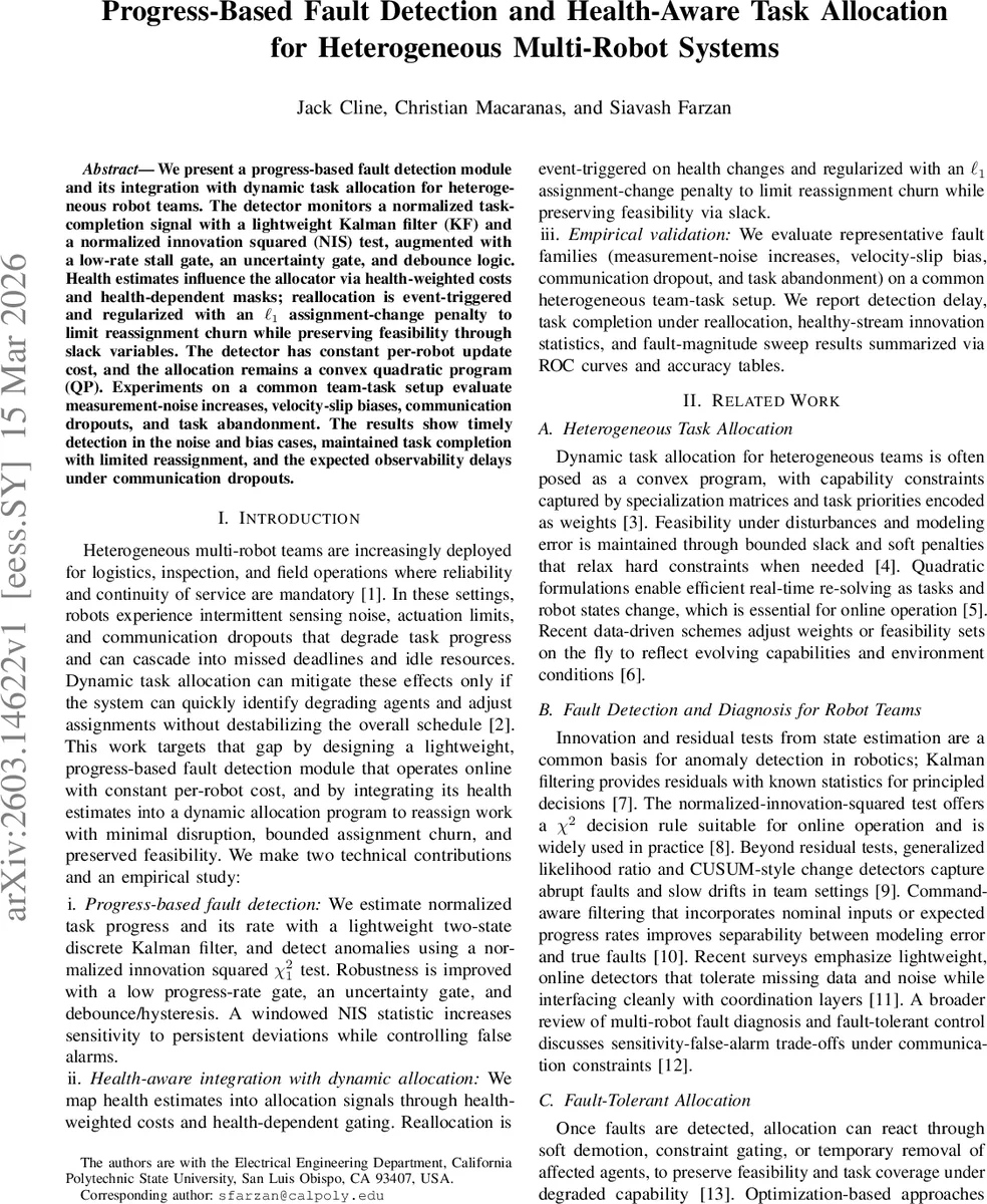 Progress-Based Fault Detection and Health-Aware Task Allocation for Heterogeneous Multi-Robot Systems