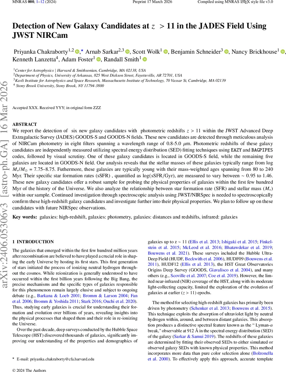 Detection of new galaxy candidates at z > 11 in the JADES field using JWST NIRCam