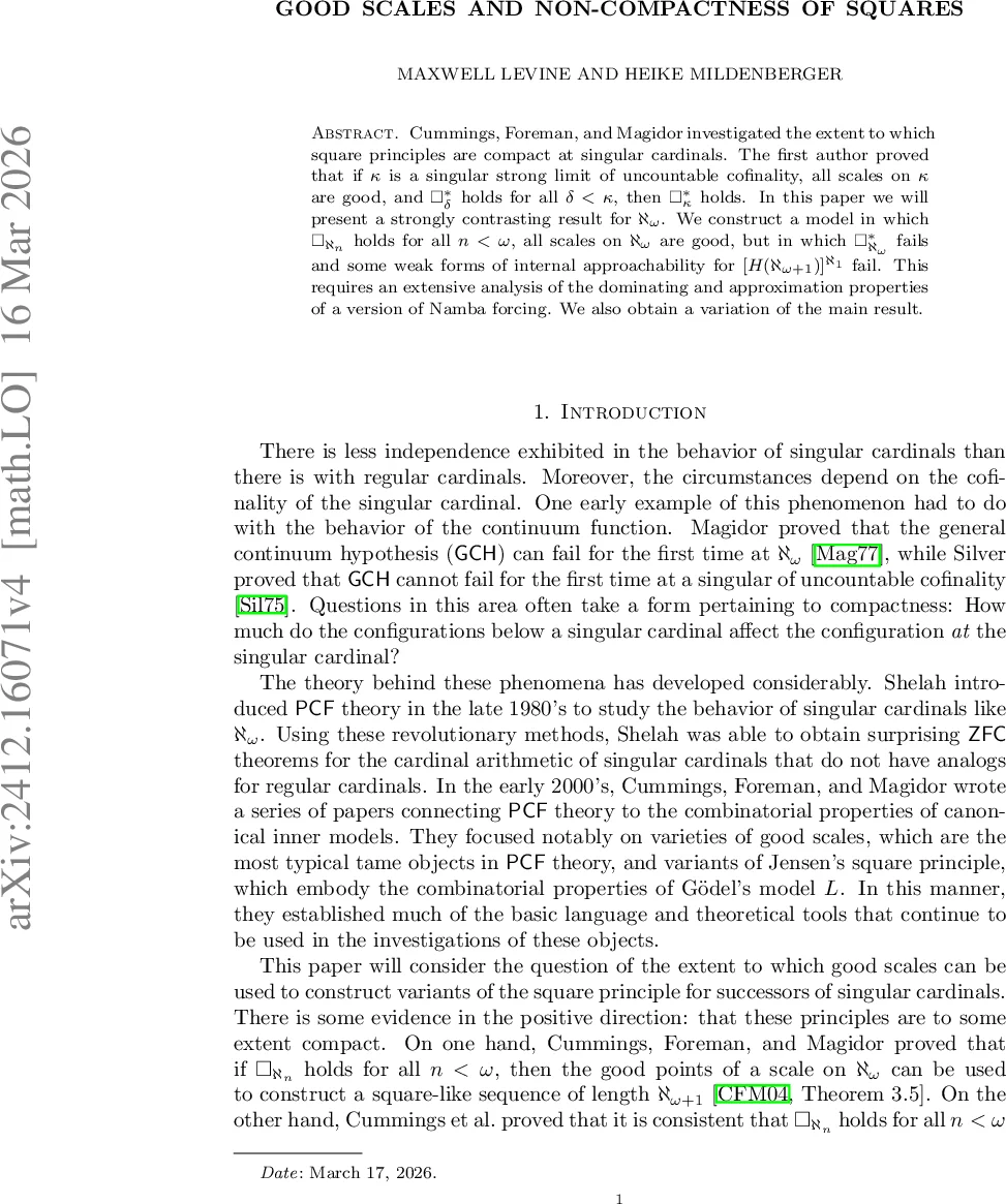 Good Scales and Non-Compactness of Squares