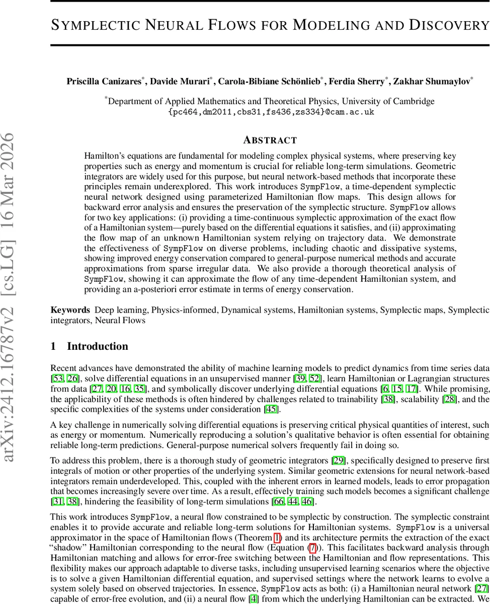 Symplectic Neural Flows for Modeling and Discovery