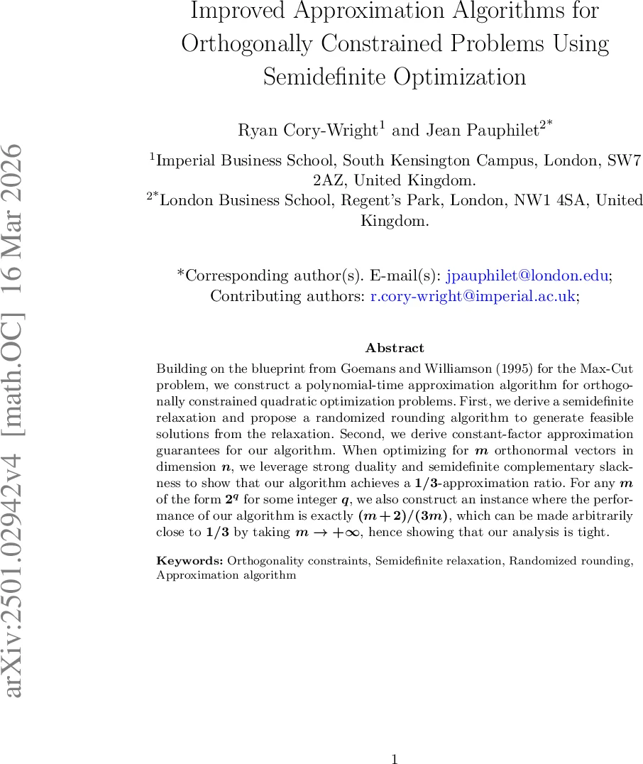 Improved Approximation Algorithms for Orthogonally Constrained Problems Using Semidefinite Optimization