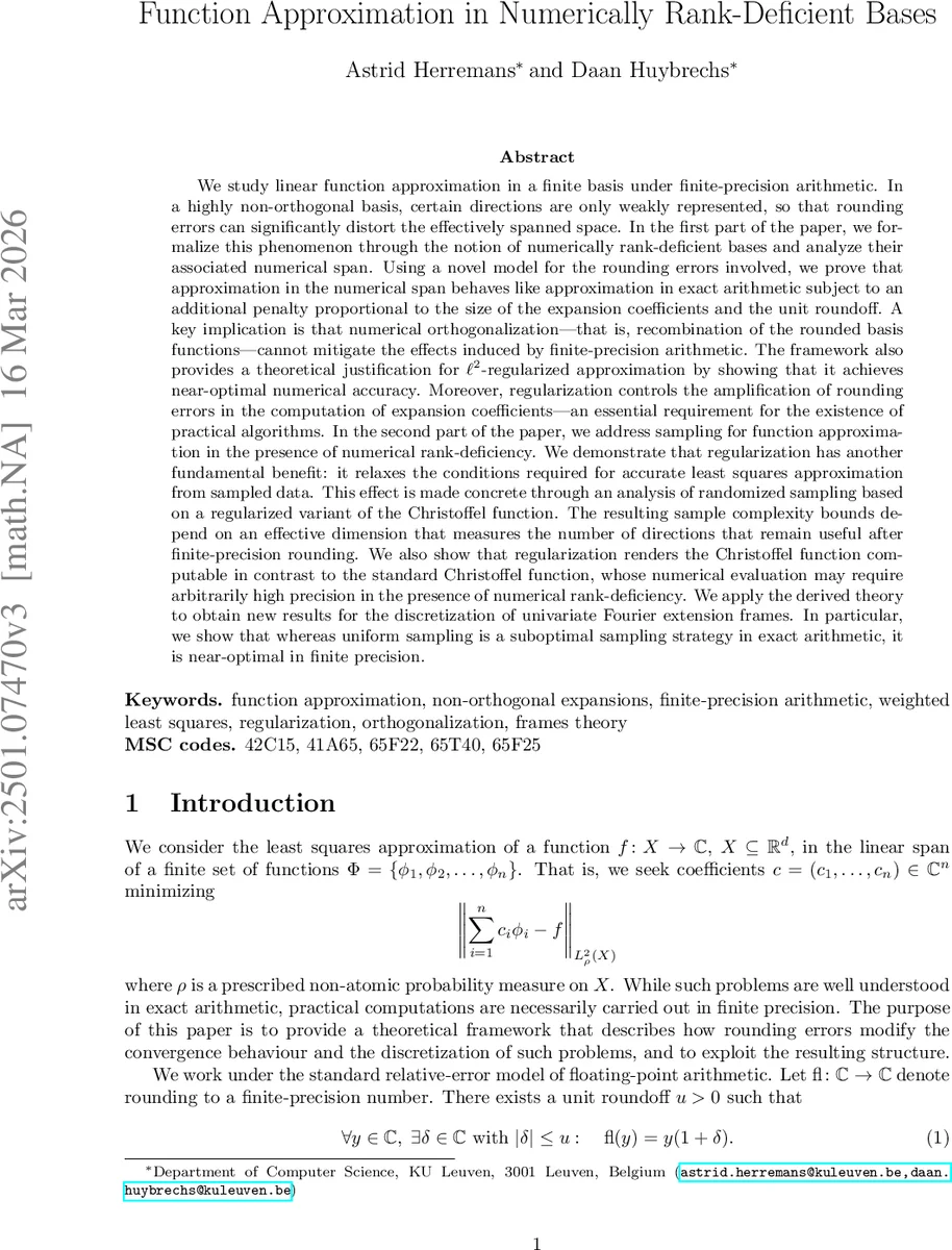 Function Approximation in Numerically Rank-Deficient Bases