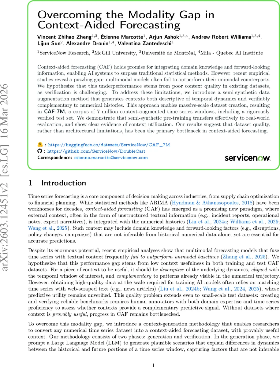 Overcoming the Modality Gap in Context-Aided Forecasting
