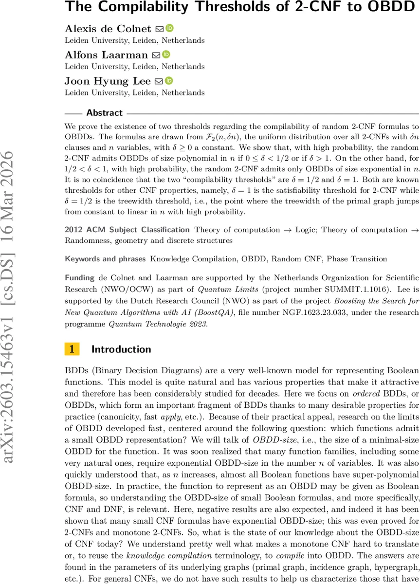 The Compilability Thresholds of 2-CNF to OBDD