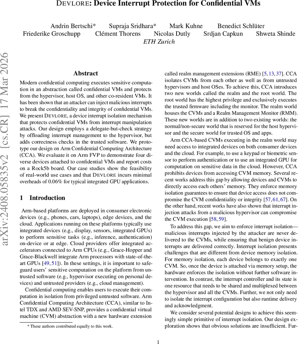 Devlore: Device Interrupt Protection for Confidential VMs