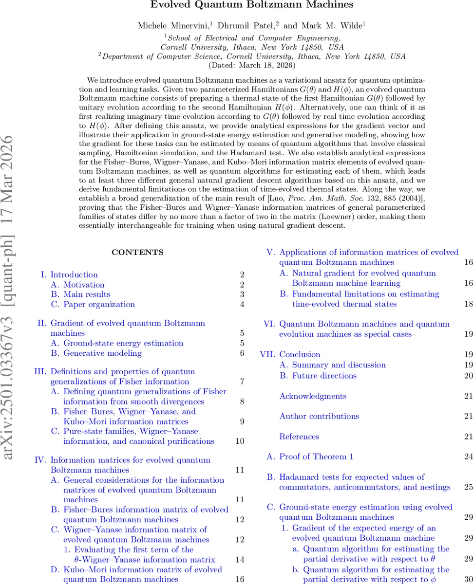 Evolved Quantum Boltzmann Machines