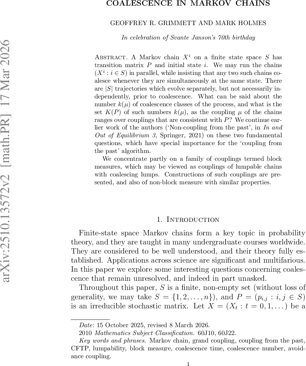 Coalescence in Markov chains