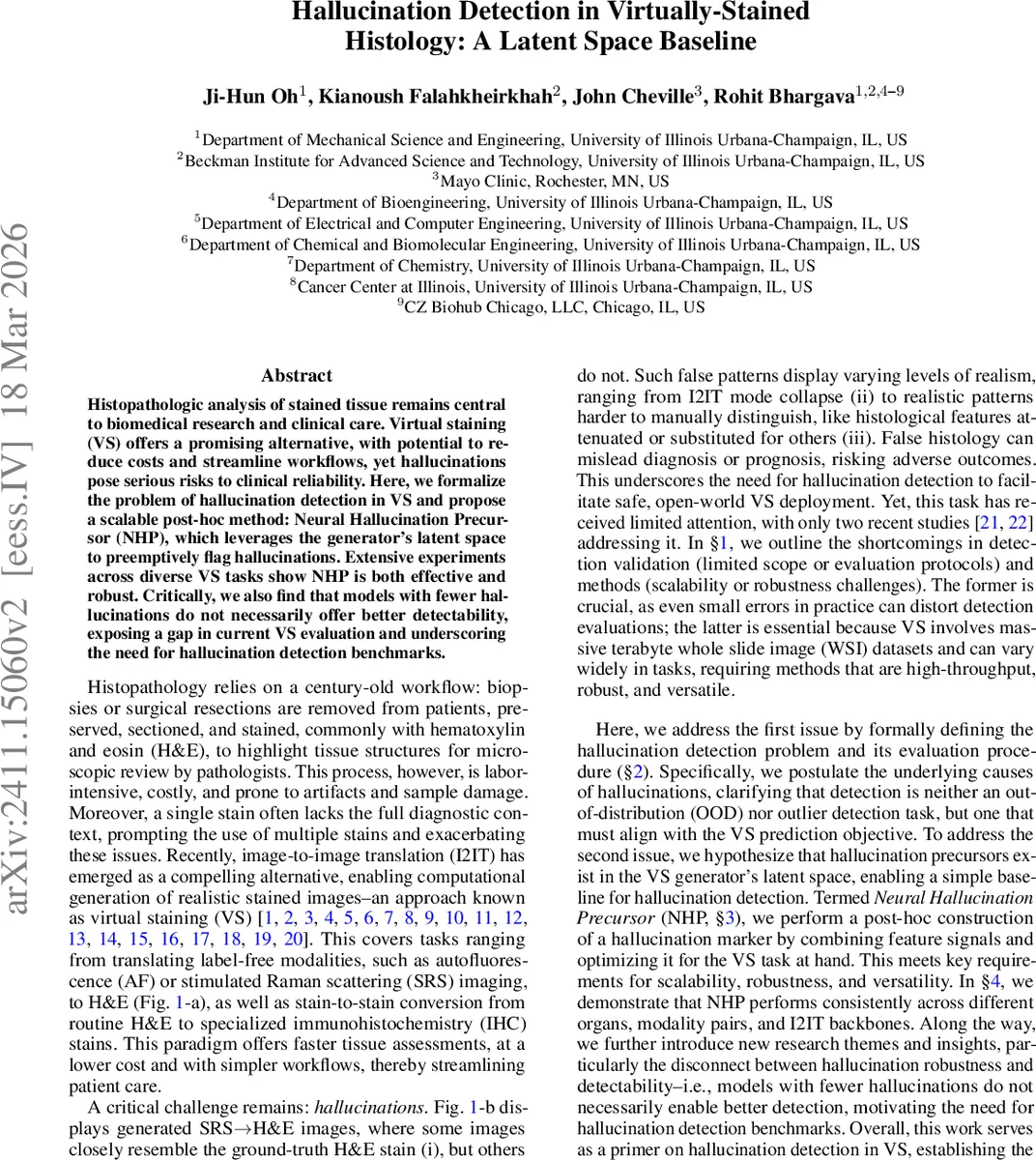 Hallucination Detection in Virtually-Stained Histology: A Latent Space Baseline