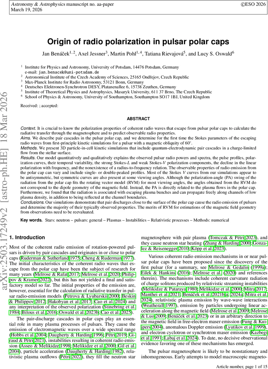 Origin of radio polarization in pulsar polar caps