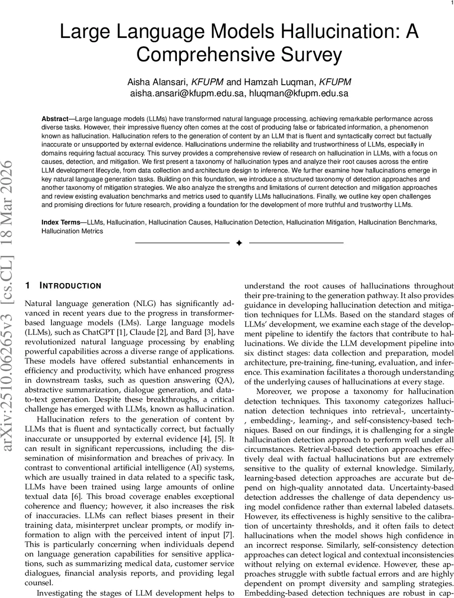Large Language Models Hallucination: A Comprehensive Survey