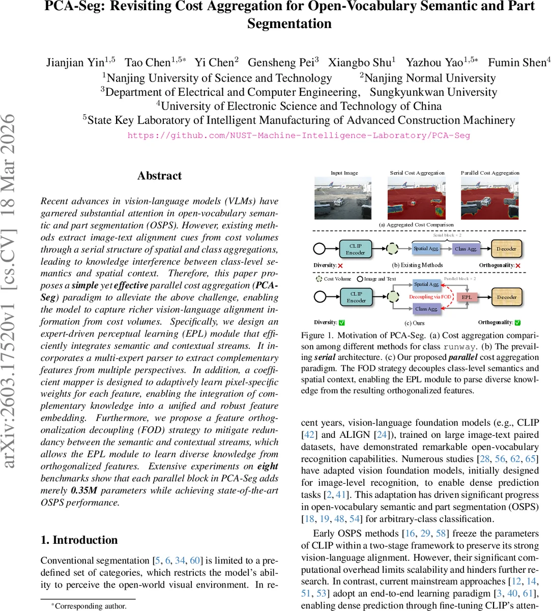 PCA-Seg: Revisiting Cost Aggregation for Open-Vocabulary Semantic and Part Segmentation