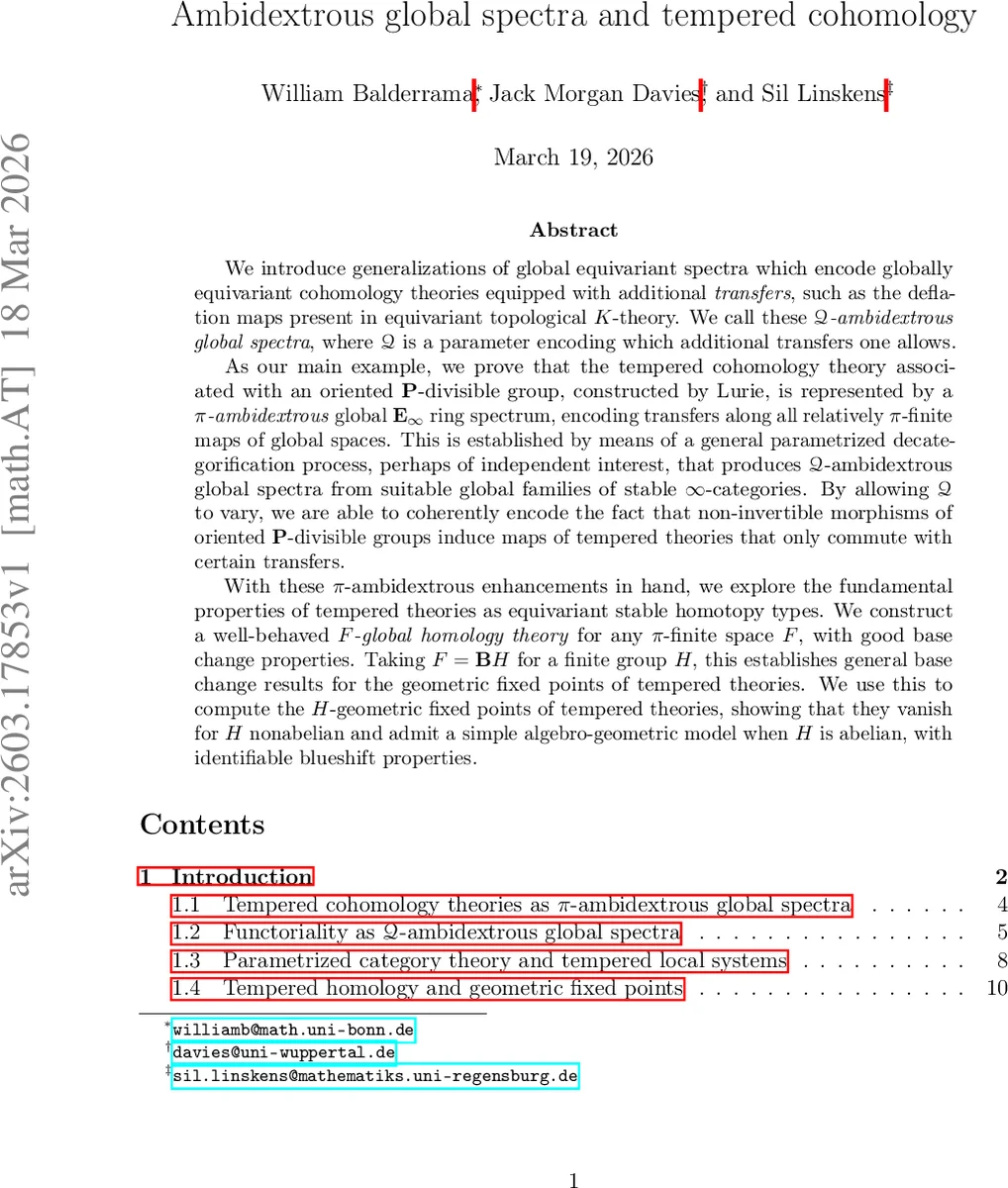Ambidextrous global spectra and tempered cohomology