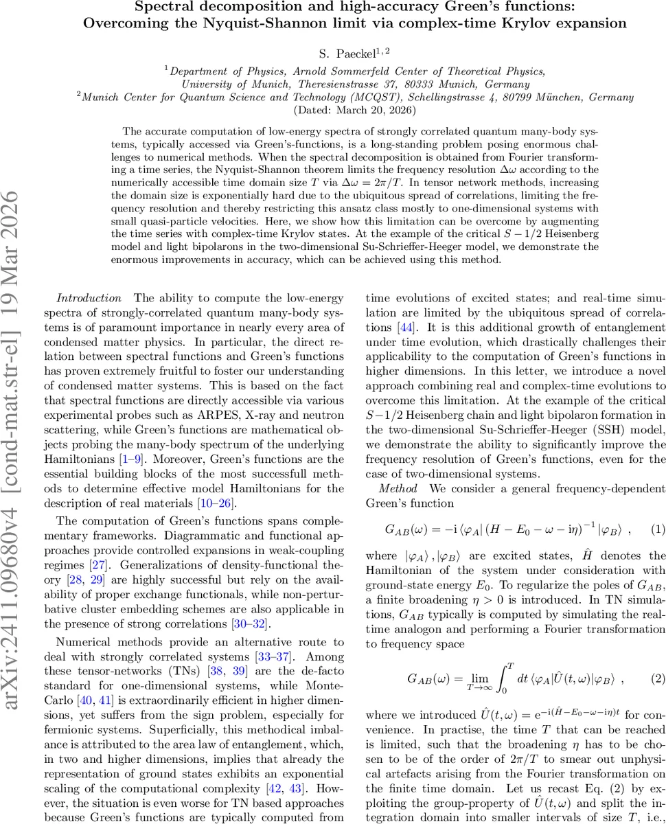 Spectral decomposition and high-accuracy Greens functions: Overcoming the Nyquist-Shannon limit via complex-time Krylov expansion