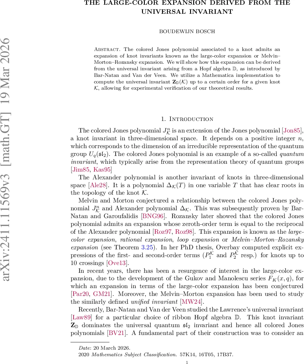 The Large-Color Expansion Derived from the Universal Invariant