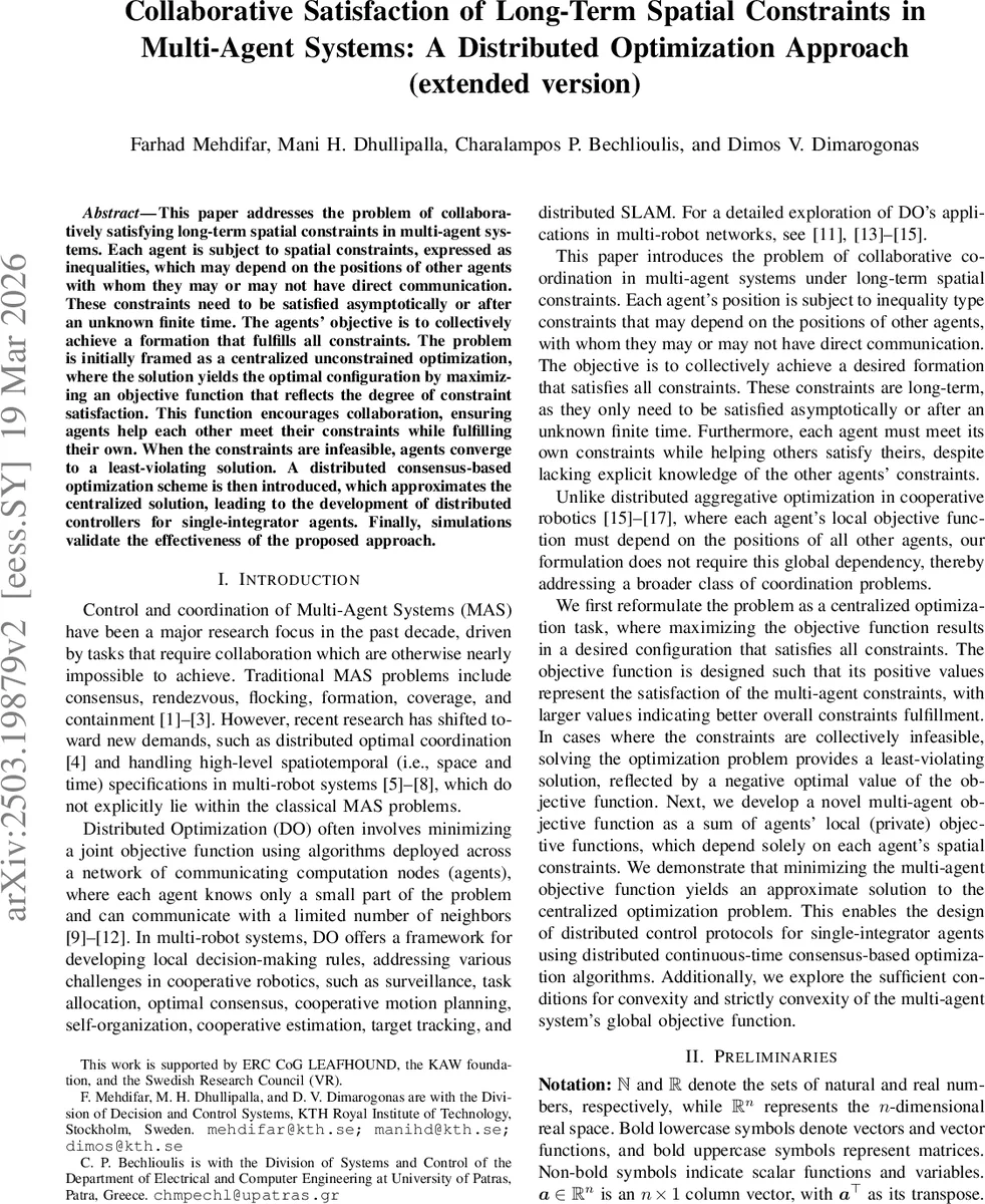 Collaborative Satisfaction of Long-Term Spatial Constraints in Multi-Agent Systems: A Distributed Optimization Approach (extended version)