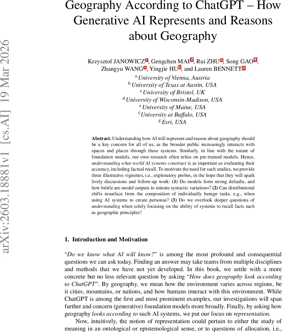 Geography According to ChatGPT -- How Generative AI Represents and Reasons about Geography