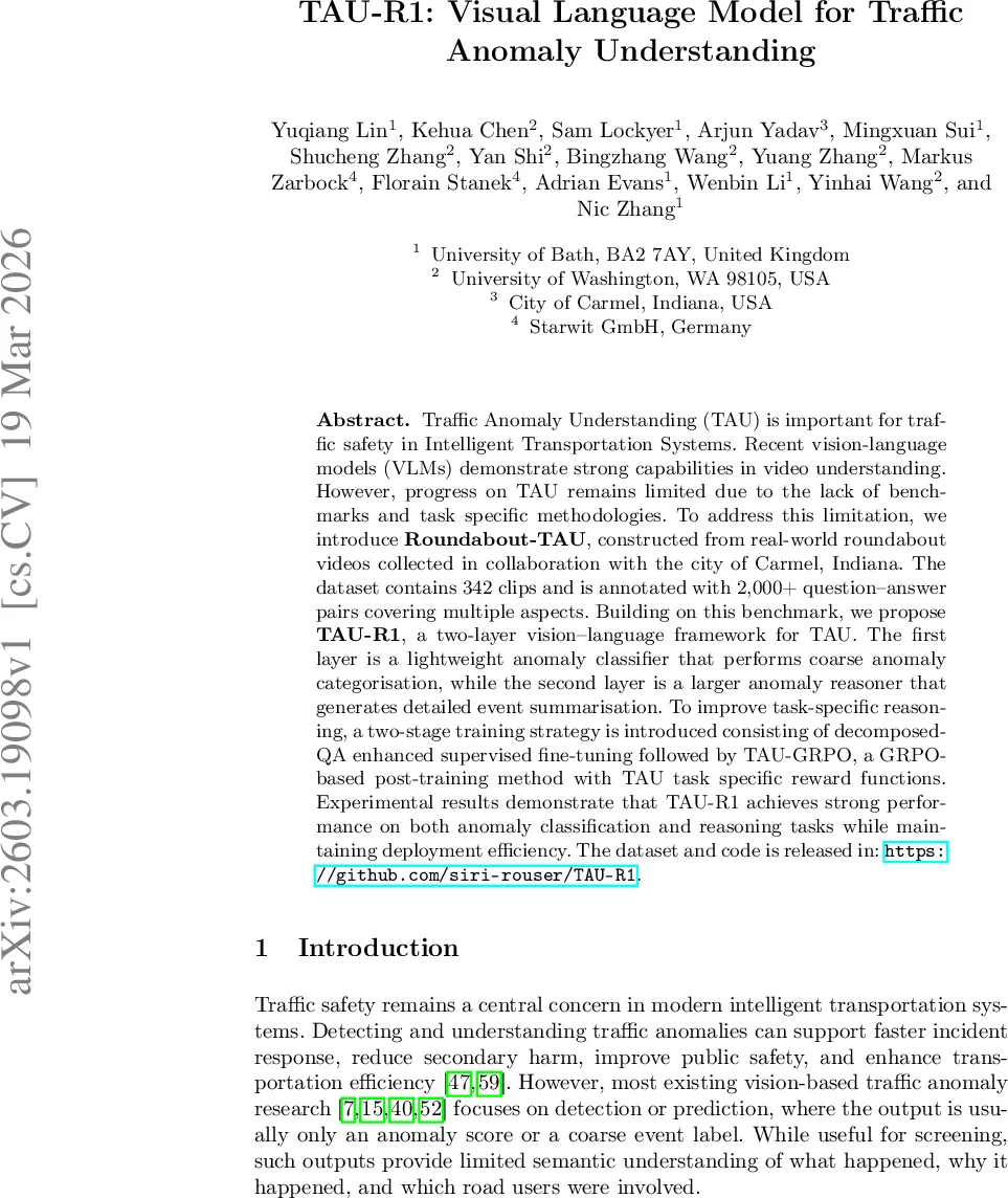 TAU-R1: Visual Language Model for Traffic Anomaly Understanding