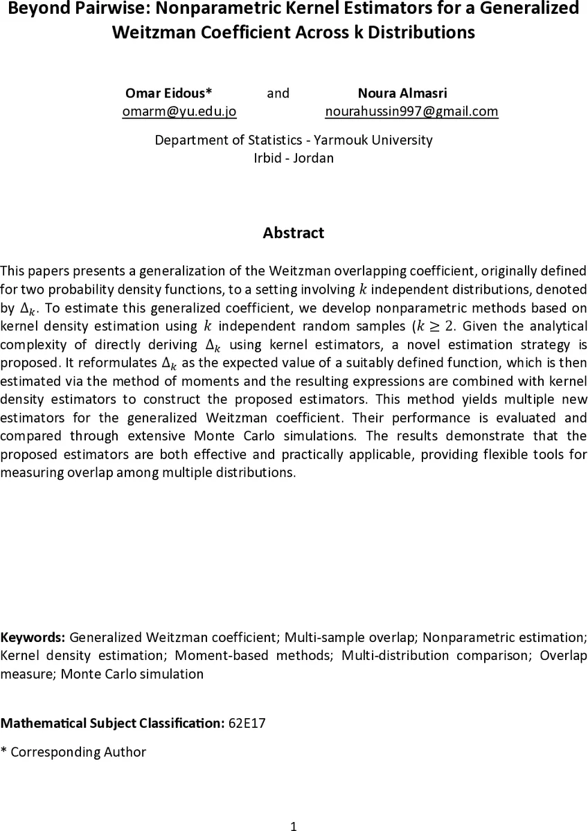 Beyond Pairwise: Nonparametric Kernel Estimators for a Generalized Weitzman Coefficient Across k Distributions