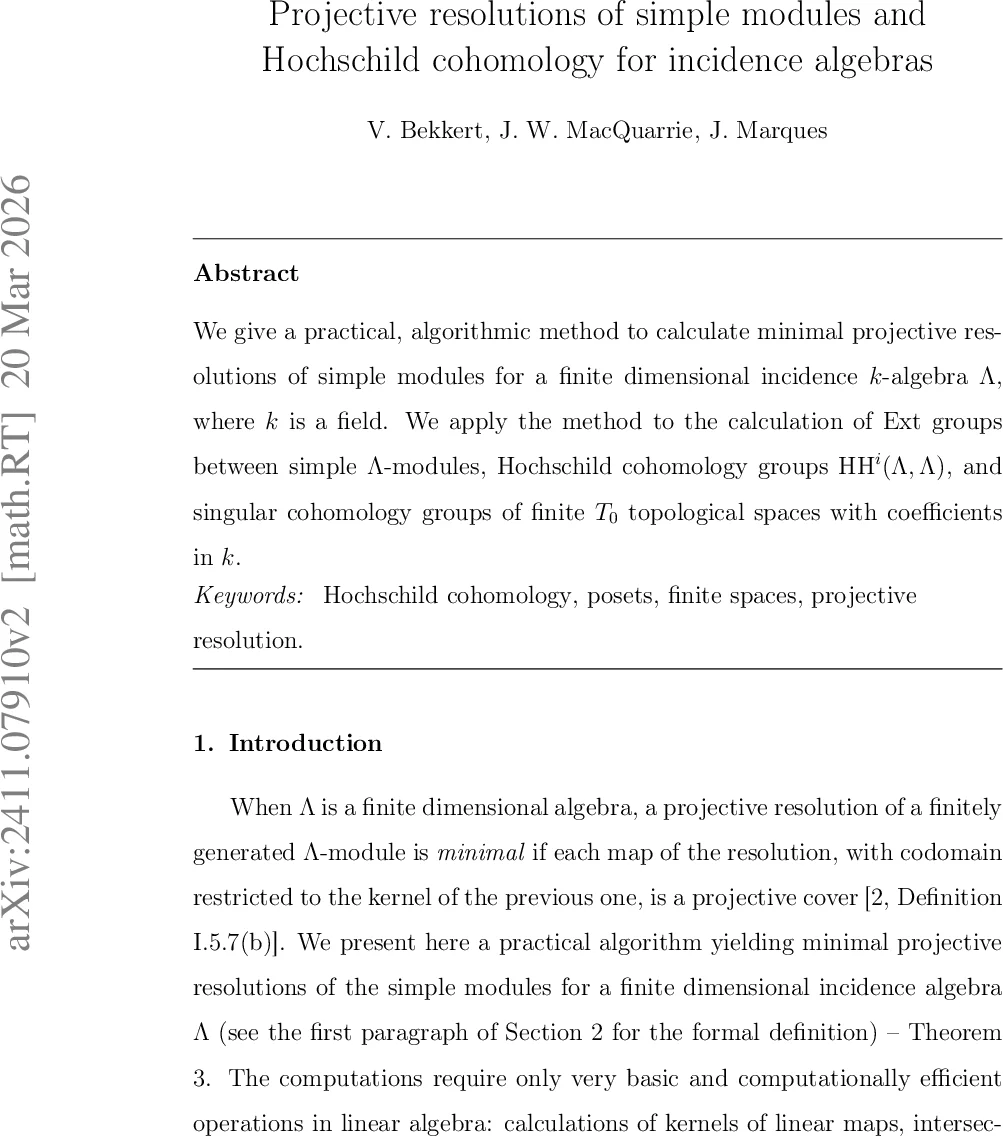 Projective resolutions of simple modules and Hochschild cohomology for incidence algebras