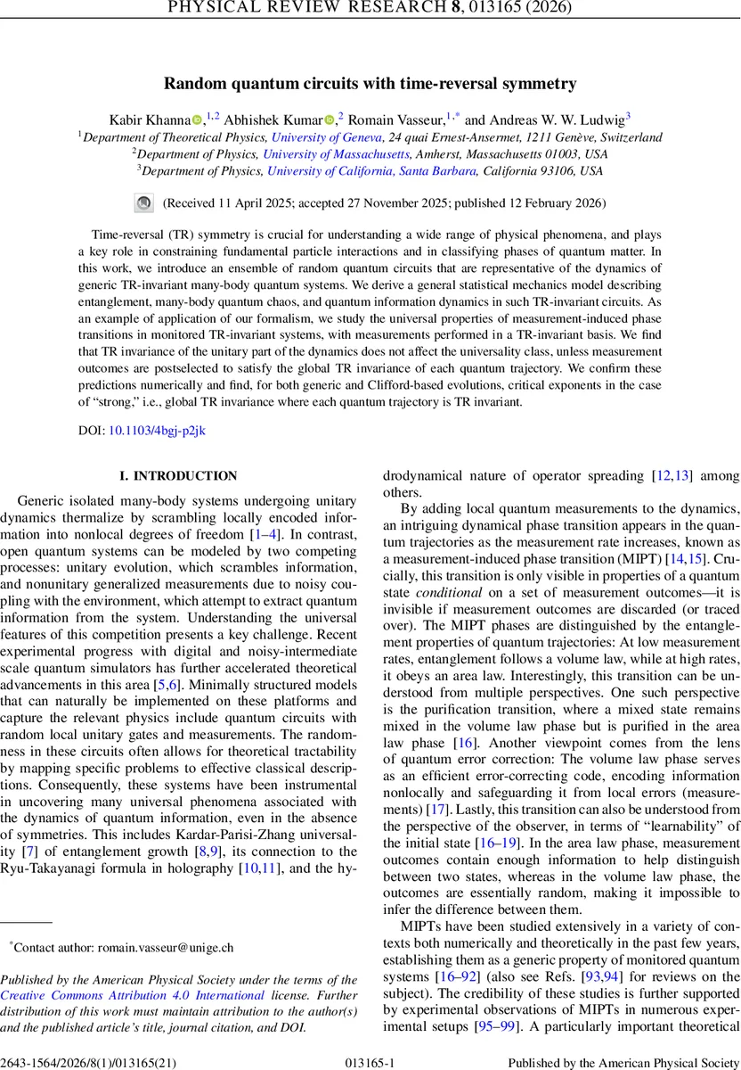 Random Quantum Circuits with Time-Reversal Symmetry