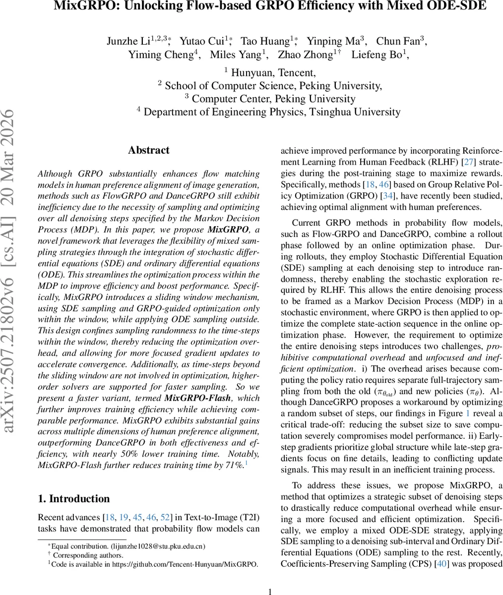 MixGRPO: Unlocking Flow-based GRPO Efficiency with Mixed ODE-SDE