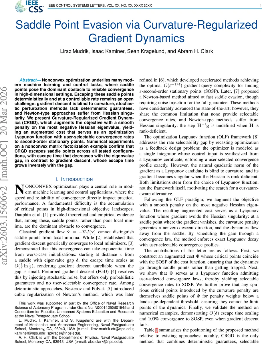 Saddle Point Evasion via Curvature-Regularized Gradient Dynamics