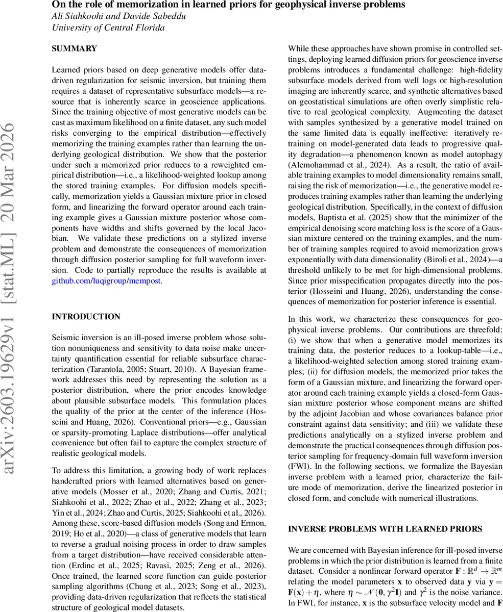 On the role of memorization in learned priors for geophysical inverse problems